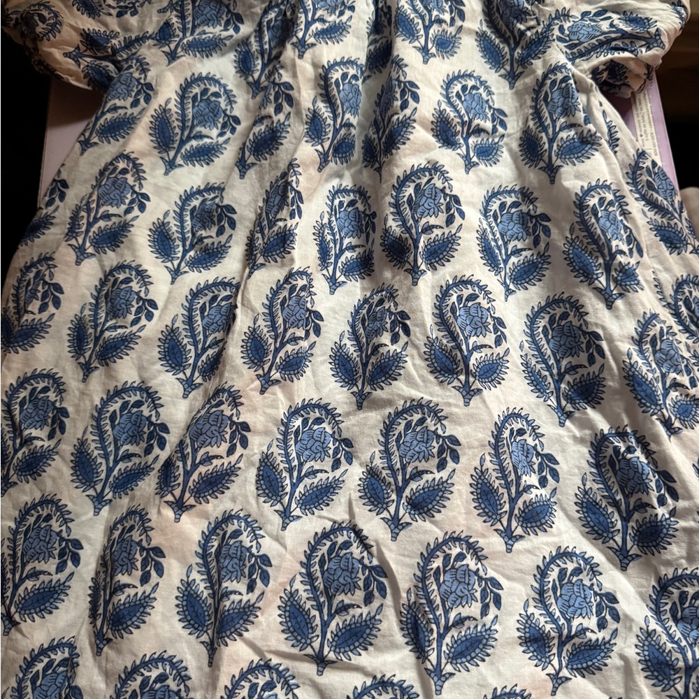 J. Crew Cream and Blue Patterned Dress